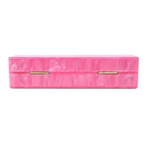 Pink marble acrylic clutch evening bag with gold hinges and chain strap for women