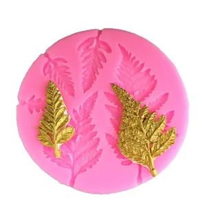 Pink silicone fern leaf mold for fondant cake decoration and DIY resin crafts