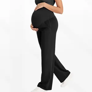 Vue détaillée du pantalon de yoga pour grossesse avec soutien abdominal sans couture élastique