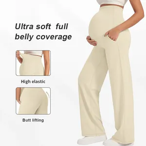 Pantalon de maternité large à taille haute avec soutien abdominal élastique