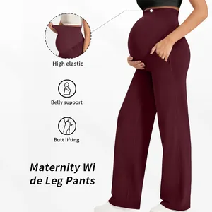 Détail du support abdominal élastique et de l'effet liftant sur ce pantalon de grossesse