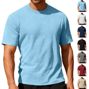Men Short Sleeve T-Shirt Polyester Jacquard Waffle Texture Breathable Casual Loose Round Neck Summer Sport Top