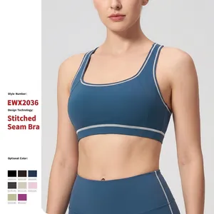 Women Contrast Stitching Racerback Sports Bra Brushed Nylon Spandex Top For Yoga Fitness Workout Running Activewear Top