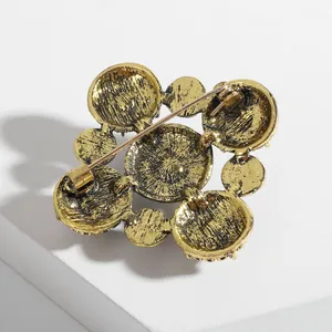 Vintage Baroque pearl brooch in antique gold finish showing back pin mechanism detail