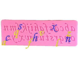 Pink silicone mold for 26 lowercase letters, ideal for DIY fondant and cake baking decor