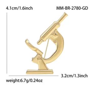 Polished gold microscope brooch alloy fashion accessory 4.1cm x 3.2cm size display