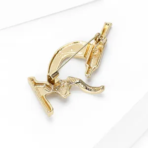 Creative gold microscope alloy brooch showing detailed back view with safety pin clasp