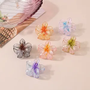 Small Plumeria Flower Hair Claw Clips Translucent Glitter Resin Mini Shark Clip For Women Korean Style Fashion Hair Accessories