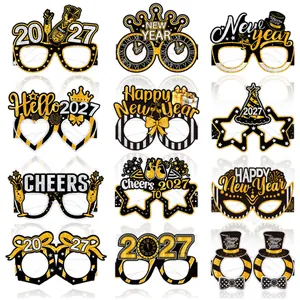 2027 Happy New Year Party Glasses Glitter Cardboard Celebration Eyewear Festive Photo Booth Props Cheers New Year Eve Decor
