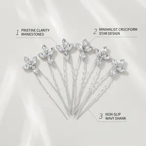Set di 6 forcine per capelli argentate con strass a marquise in design a stella