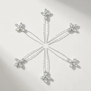 Set di 6 forcine per capelli in argento con fiori di strass marquise per acconciature