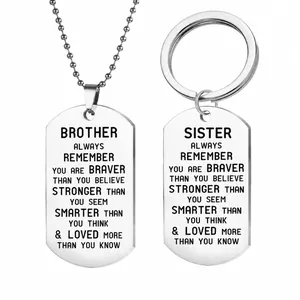 Stainless Steel Dog Tag Pendant Necklace And Keychain With Engraved Inspirational Quotes For Brother Sister