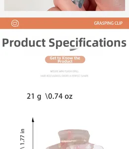 Detail of pink marble resin hair claw clip with mini flash drill design and 1.77in size