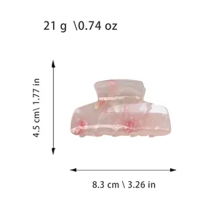 Pink marble acrylic hair claw clip 8.3cm with size dimensions on white background
