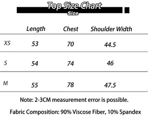 Size chart and fabric details for short sleeve t-shirt with viscose and spandex blend