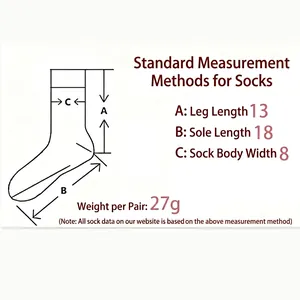 Size chart showing dimensions of cherry pattern crew socks for women's athletic wear