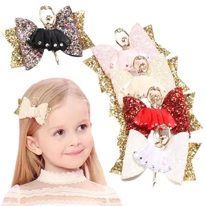 Barrettes à cheveux ballerine pour enfants avec paillettes et nœud en cinq couleurs