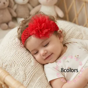 Baby Zuigeling Kant Bloem Hoofdband Elastische Nylon Haarband Voor Pasgeborenen Peuters Meisjes Prinsessenstijl Haaraccessoires