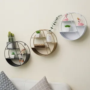 Floating Shelves Metal Iron Wire Geometric Wall Mounted Round Hexagon Storage Rack Nordic Minimalist Home Decor