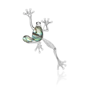 Broche Grenouille en Alliage Vintage Avec Coquille d'Abalone Naturelle et Strass Incrustés Épingle de Mode Forme Animale pour Femme Homme Bijoux