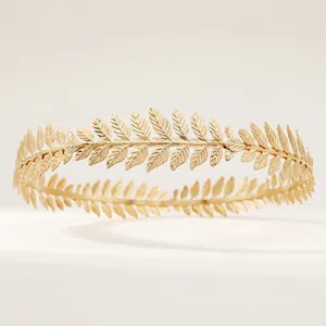Elegant gold Greek laurel leaf crown headband for bridal wedding and vintage hair styling