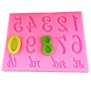 Moule en silicone rose pour chiffres 0-9 et suffixes pour décoration de gâteau d'anniversaire