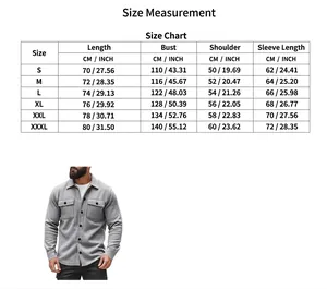 Detailed size chart for men's casual slim fit jacket with button pockets