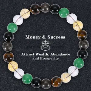 Detail of beaded wealth bracelet with tiger eye, citrine and malachite natural stones