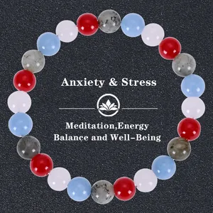 Detail of colorful gemstone beads for anxiety relief and energy balance bracelet