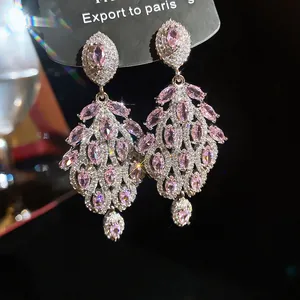 Elegante vintage roze kristallen hanger oorbellen met zilveren naaldstuds voor haar