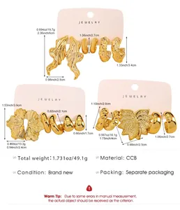 Detaillierte Größentabelle mit Maßen und Gewicht der goldenen Ohrring-Sets
