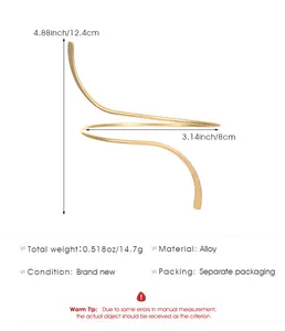 Detailed size specifications for gold alloy wave spiral arm cuff jewelry accessory