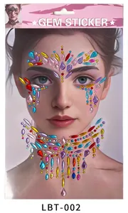Détails de bijoux de visage colorés et strass pour maquillage de fête et festival