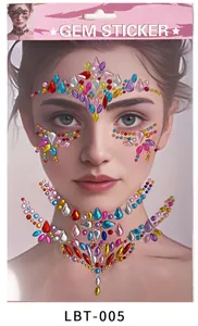 Vue détaillée d'autocollants strass visage colorés avec gemmes larmes sur carte support