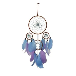 Attrape-rêves amérindien à quatre anneaux avec plumes violettes et guirlande LED