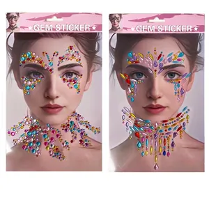 Autocollants Bijoux Visage et Corps pour Festival Strass Colorés Autocollants pour Soirée Masquée Festival de Musique Maquillage Femme