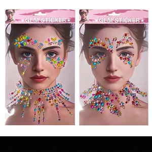 Autocollants de gemmes faciales en acrylique multicolores pour festivals et fêtes