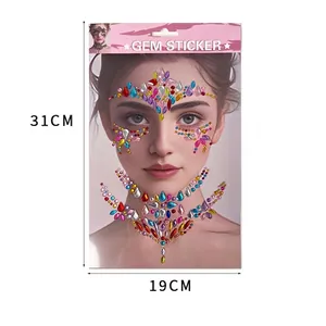 Lot de bijoux de visage adhésifs colorés pour festivals et maquillage 31x19cm