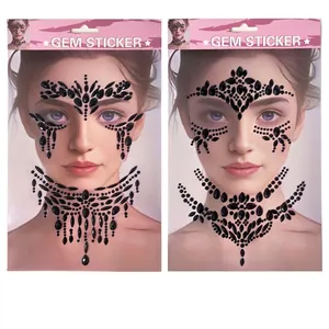 Autocollants bijoux noirs pour visage et cou pour festival de musique et fête