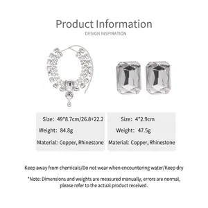 Detailed view of rhinestone necklace and earrings set with teardrop pendant dimensions