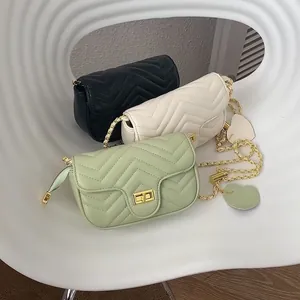 Chic quilted crossbody chain bags for women in black, off-white and light green