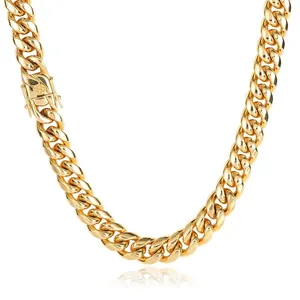 Collana a catena cubana placcata oro 18K lucidata a specchio con chiusura a scatola