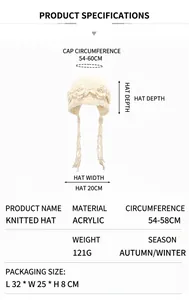 Detailed size chart for handmade knitted hat with dimensions and material specs