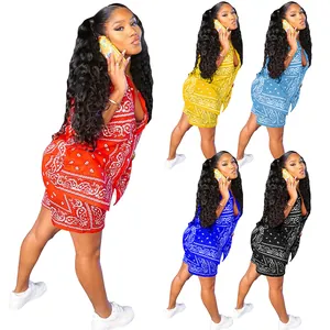 Detailed grid view of bandana paisley print two-piece sets in five various vibrant colors