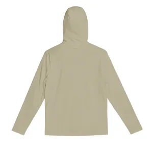 Rear view of lightweight men's ice silk sun protection hoodie in khaki color