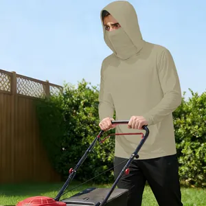 Men's ice silk sun protection jacket with hood and face mask for outdoor gardening