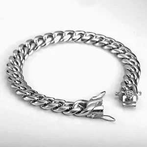 Bracciale cubano in acciaio inossidabile lucido con chiusura a cassetta di sicurezza