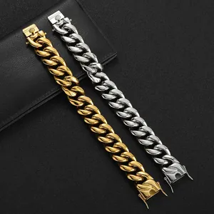 Bracciali a catena cubana in acciaio inossidabile lucido finiture oro e argento