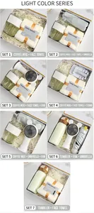 Detail view showing gift sets with coffee mugs, umbrellas, and mini fans in gift boxes