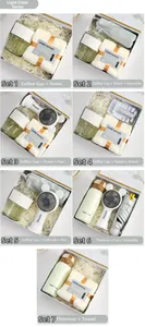 Detail view showing gift sets with coffee mugs, umbrellas, and mini fans in gift boxes